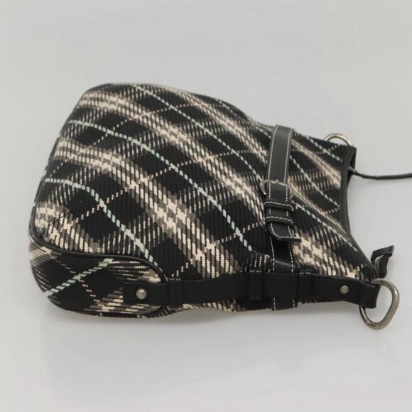 BURBERRY Nova Check Blue Label Shoulder Bag Wool Black Silver Auth 117790 - Picture 4 of 16